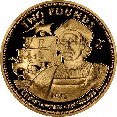 Reverse of 1992 Gibraltar Christopher Columbus Two Pounds Gold Proof
