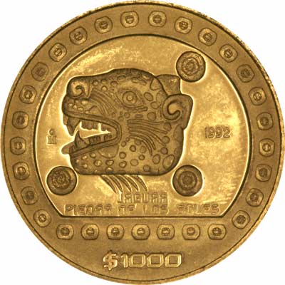 Jaguar on Reverse of 1992 Mexican One Ounce Gold $1,000