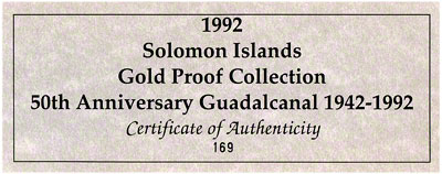 1992 Solomon Islands Gold Proof Set Certificate