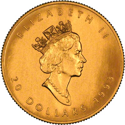 Obverse of 1993 Canadian Half Ounce Gold Maple Leaf