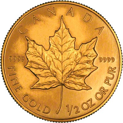 Reverse of 1993 Canadian Half Ounce Gold Maple Leaf