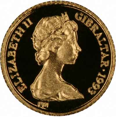 Obverse of 1993 Gibraltar One Gram Gold Coin