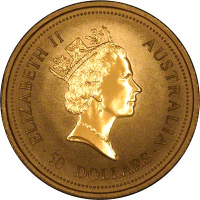 Obverse of 1994 Australian Half Ounce Gold Kangaroo Nugget Coin