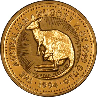 Reverse of 1994 Australian Half Ounce Gold Kangaroo Nugget Coin