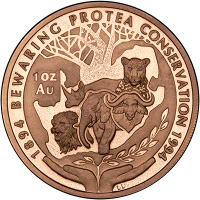 Reverse of 1994 South African One Ounce Protea - Conservation