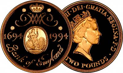 Obverse and Reverse of Normal 1994 £2 Gold Proof