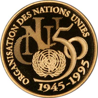 1945 - 1995 United Nations Symbols or Reverse of French Gold Proof 5 Francs
