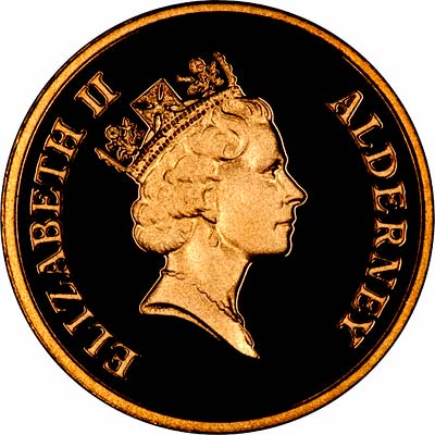 Obverse of 1995 Alderney VE Day Anniversary Gold £1 Proof