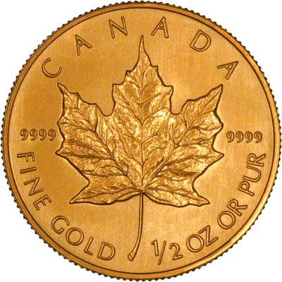 Reverse of 1998 Canadian Tenth Ounce Gold Maple Leaf