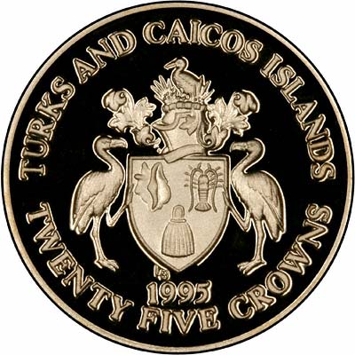 1995 Turks and Caicos VE Day 25 Crowns Gold Coin