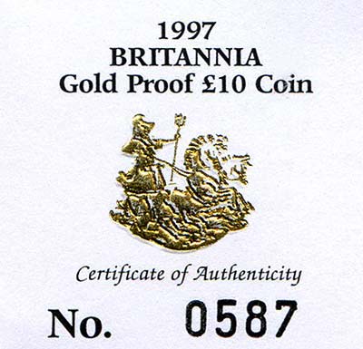1997 Tenth Ounce Proof Britannia Certificate