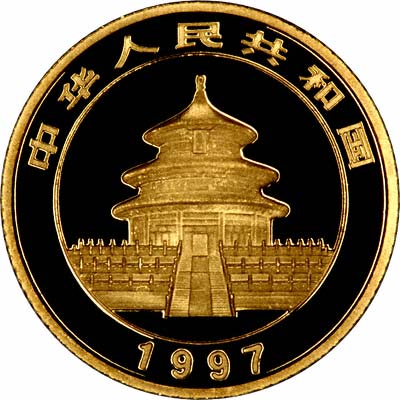 Obverse of a 1997 Tenth Ounce Chinese Gold Panda