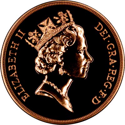 Obverse of the 1997 Brilliant Uncirculated Five Pound Gold Coin