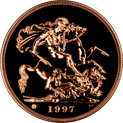 Reverse of the 1997 Brilliant Uncirculated Five Pound Gold Coin