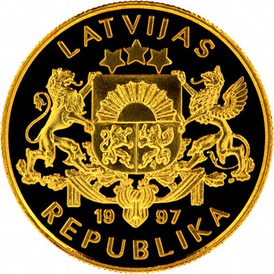 Obverse of 1997 Latvian 20 Latu