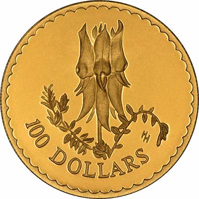 Sturt's Desert Pea Flower on Reverse of 1998 Australian $100 Gold Proof Coin