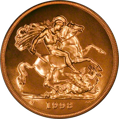 Reverse of 1998 Brilliant Uncirculated Five Pound Gold Coin