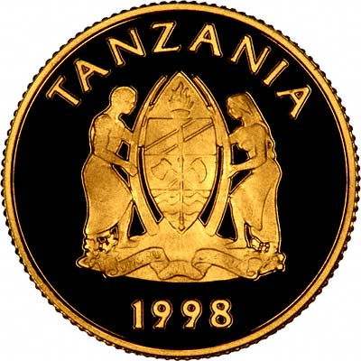 Obverse of 1998 Tanzanian Gold 1000 Shillings