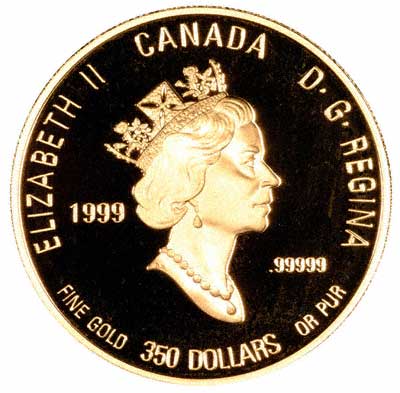 Obverse of 1999 Canadian $350 Gold Coin