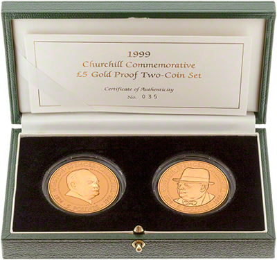 Alderney and Guernsey Two Coin 125th Anniversary of the Birth of Churchill Two Coin Set