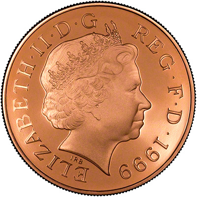 Obverse of the 1999 Proof Five Pounds Gold Coin