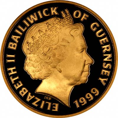 Queen Elizabeth The Queen Mother on Reverse of 1999 Guernsey Gold £50 Proof Coin