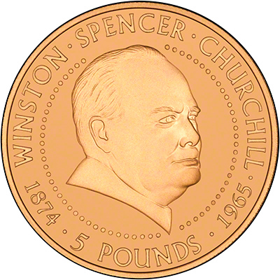 1999 Guernsey 125th Anniversary of the Birth of Churchill Gold Proof £5 Reverse