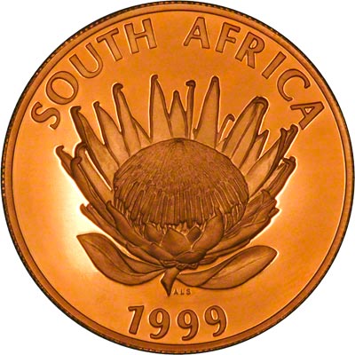 Obverse of 1999 South African One Ounce Protea - The Mining Industry in S.A.
