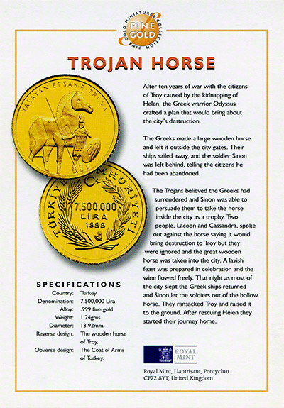 1999 Turkey 7,500,000 Lire Gold Coin Certificate
