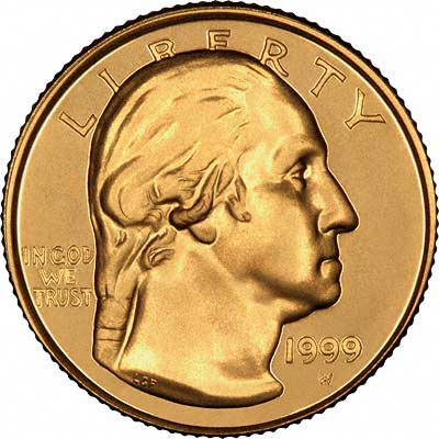 Portrait of George Washington on Obverse of 1999 Gold Proof $5 Commemorative Coin
