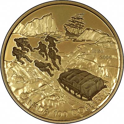 Reverse of 2000 Canadian Gold Proof 100 Dollars
