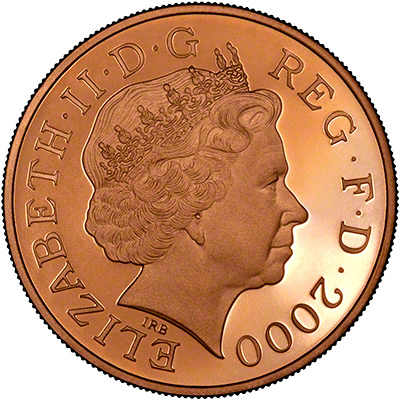 Obverse of 2000 Gold Proof Five Pound Crown