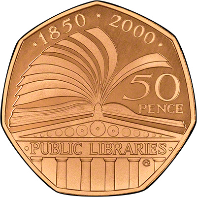 Reverse of 2000 Libraries Fifty Pence Gold Proof