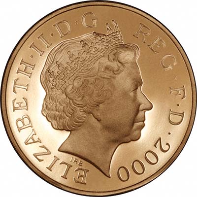 Obverse of the 2000 Proof Five Pounds Millennium Gold Coin