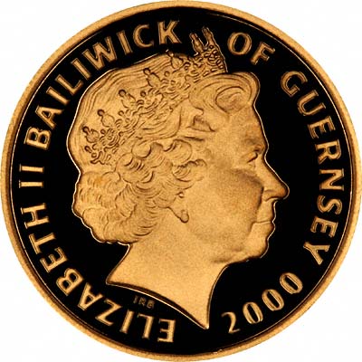 Obverse of 2000 Guernsey Queen Mother Centenary Gold Proof £5 Coin