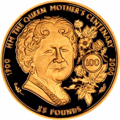 Reverse of 2000 Guernsey Queen Mother Centenary Gold Proof £5 Coin