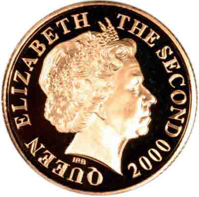 Obverse of 2000 Jersey Proof Gold Sovereign