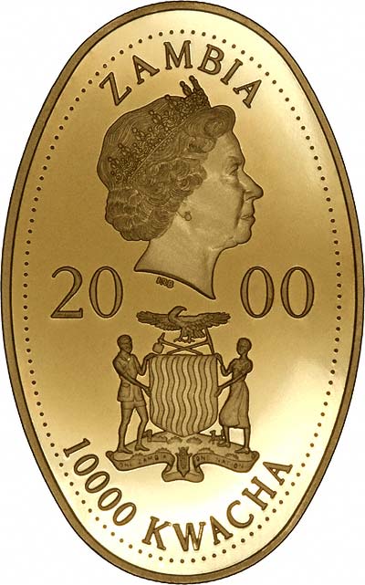 Obverse of 2000 Zambian Gold 10,000 Kwachas
