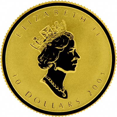 Obverse of 2001 Canadian Quarter Ounce Gold Maple Leaf