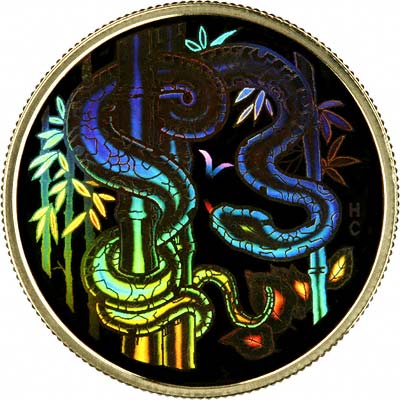 Snake Hologram on Reverse of 2001 Canadian Gold Proof 150 Dollars