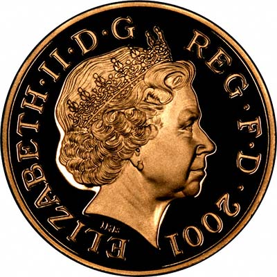 Obverse of 2001 Queen Mother Centenary Gold Proof Five Pound Crown