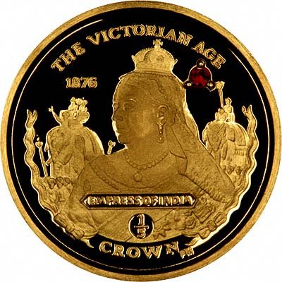 Queen Victoria - 1876  Empress of India is Commemorated on Reverse of 2001 Gibraltar Ruby Set Gold Crown