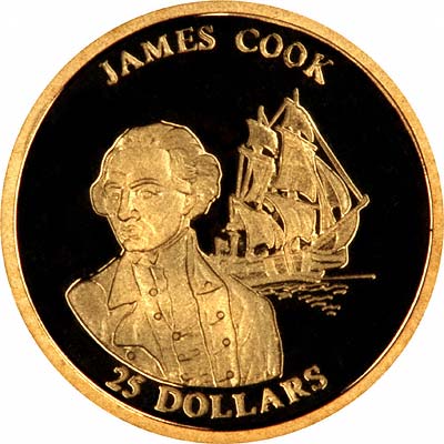 Reverse of 2001 Liberian Gold 25 Dollars - James Cook