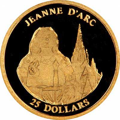 Reverse of 2001 Liberian Gold 25 Dollars - Jeanne D'Arc