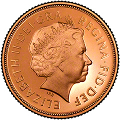 Obverse of Year 2001 Gold Sovereign Coin