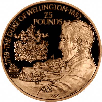 Duke of Wellington on Reverse of 2002 Alderney Gold £5 Crown