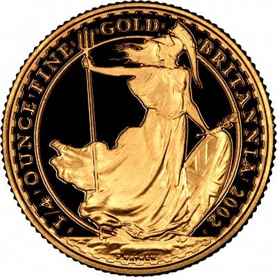Reverse of 2002 £25 Quarter Ounce Gold Britannia Proof