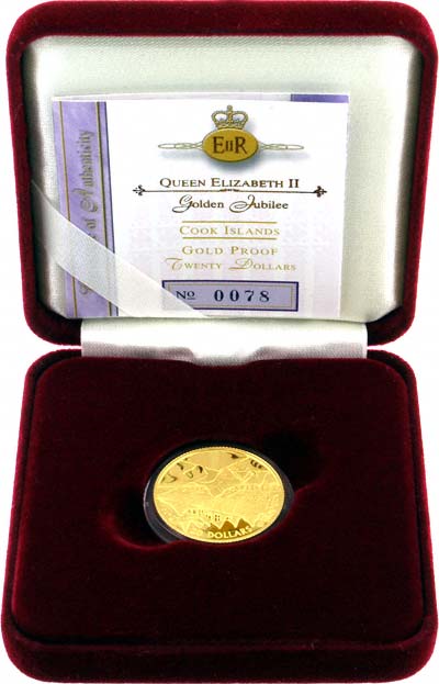 1986 Cook Islands $1 Gold Proof Coin in presentation box