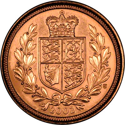Shield Reverse on the 2002 Golden Jubilee Uncirculated Half Sovereign