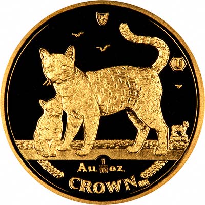 Bengal Cat & Kitten on Reverse of 2002 Manx Gold Crown